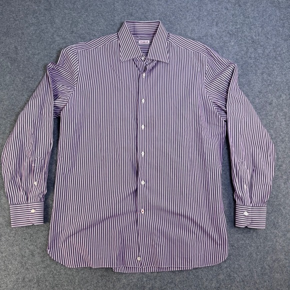 Isaia Other - Isaia Napoli Mens Purple Multi Stripe Long Sleeve Button Down Shirt Italy 16.5